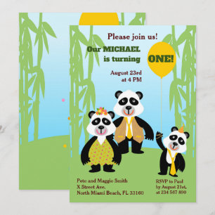 1. Geburtstag Panda Bärenfamilie Party Einladung