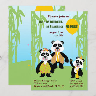 1. Geburtstag Panda Bärenfamilie Party Einladung