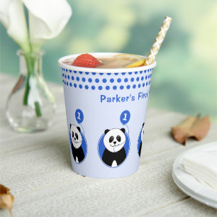 1. Geburtstag Panda blauer Ballon Pappbecher
