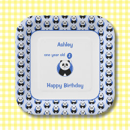 1. Geburtstag Panda blauer Ballon Pappteller