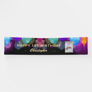 1. Geburtstag Party Black and Gold Balloons Foto Banner