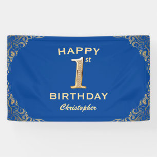 1. Geburtstag Party Blau und Gold Glitzer Rahmen Banner