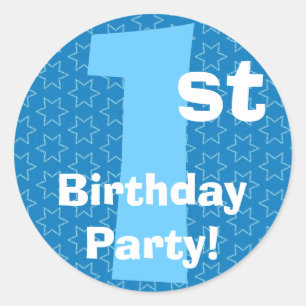 1. Geburtstag Party Blue Stars B540A Runder Aufkleber