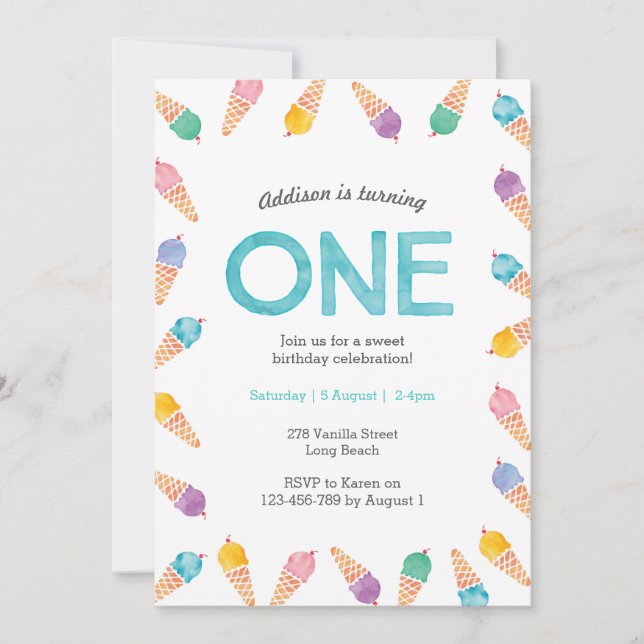 1. Geburtstag Party | Einladung von Regenbogeneis (Vorderseite)