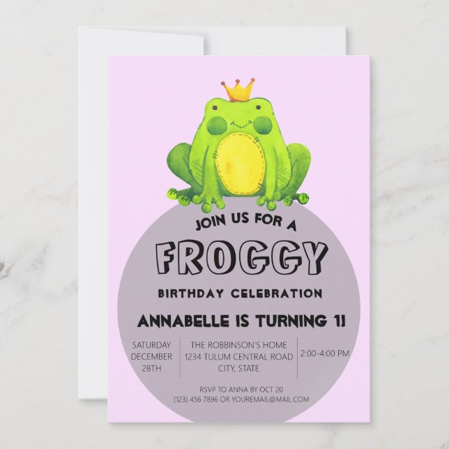 1. Geburtstag Party Froggy Prince Einladung (Vorderseite)