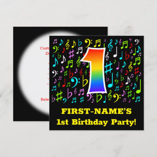 1. Geburtstag Party: Fun Music Symbols, Rainbow 1 Einladung