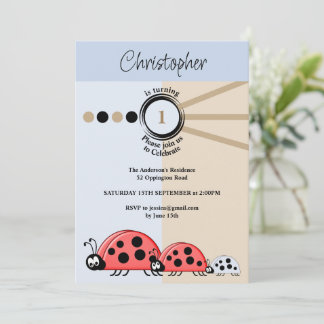 1. Geburtstag Party Ladybugs blau braun feiern Einladung