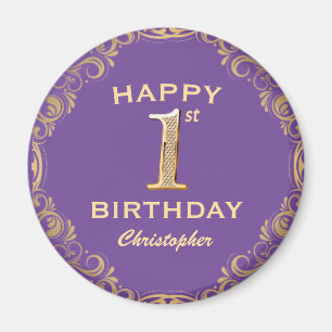 1. Geburtstag Party Lila und Gold Glitzer Frame Magnet