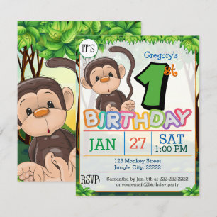 1. Geburtstag Party Monkey Einladung