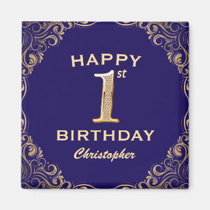 1. Geburtstag Party Navy Blue and Gold Glitzer Magnet