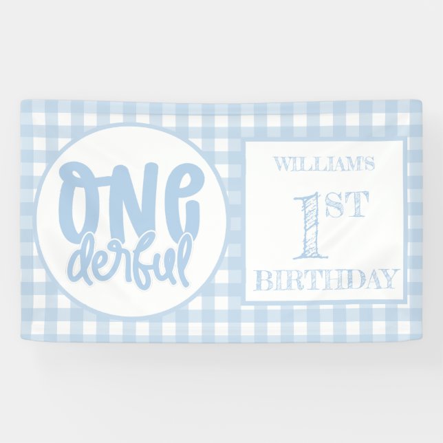 1. Geburtstag Party Niedlich Pastel Blue Onederful Banner (Horizontal)