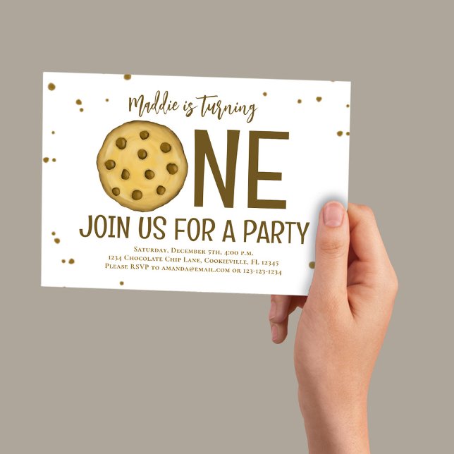 1. Geburtstag Party Niedliches Cookie Einladung (Chocolate chip cookie first birthday invitation. )