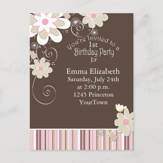 1. Geburtstag Party Postkarte für Mädchen (Vorderseite)