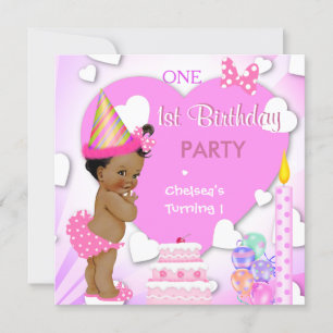 1. Geburtstag Party Rosa Afroamerikaner Einladung
