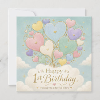 1. Geburtstag Pastell-Herzballonbouquet Karte