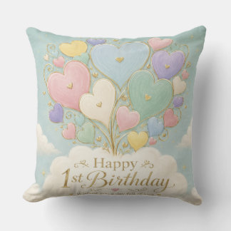 1. Geburtstag Pastell-Herzballonbouquet Kissen