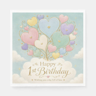 1. Geburtstag Pastell-Herzballonbouquet Serviette