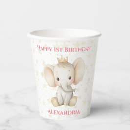 1. Geburtstag Personalisiert Prinzessin Elephant Pappbecher