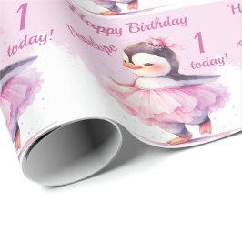 1. Geburtstag Pinguin Ballerina Pink Geschenkpapier