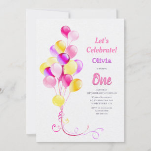 1. Geburtstag Pink Balloon Party Einladung
