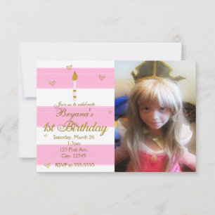 1. GEBURTSTAG Pink Weiß & Gold Foto-Einladung Einladung