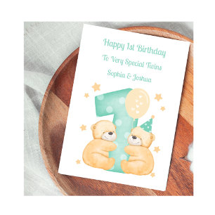 1. Geburtstag Polka Dot Teddies Twin Birthday Card Karte