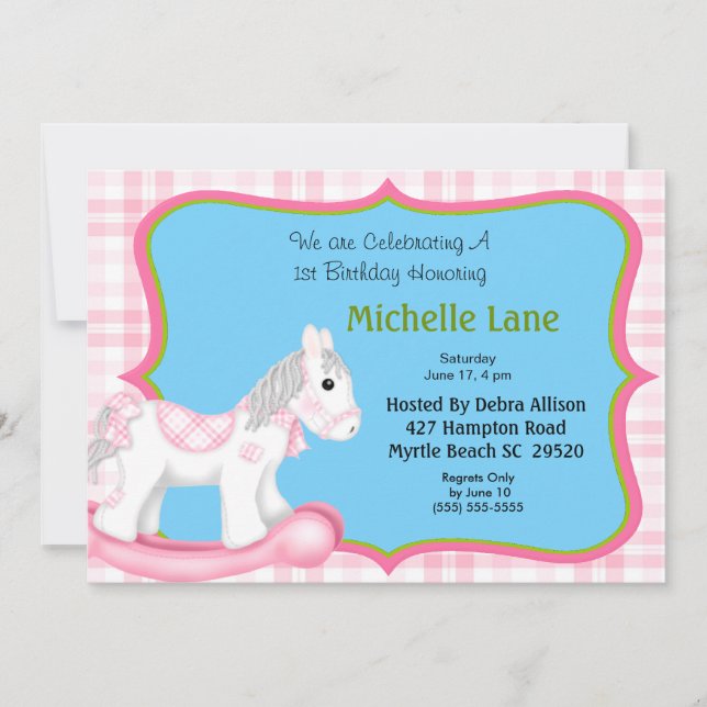 1. Geburtstag Rockpferd Geburtstag Einladung (Vorderseite)