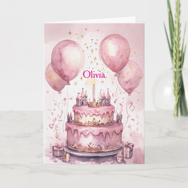 1. Geburtstag Rosa Prinzessin Burg Karte (Vorderseite)