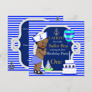 1. Geburtstag Sailor Boy Navy Blue Stripe Ethnic Einladung