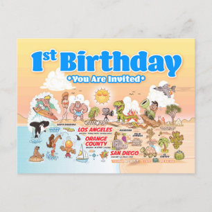 1. Geburtstag SoCal Einladungspostkarte