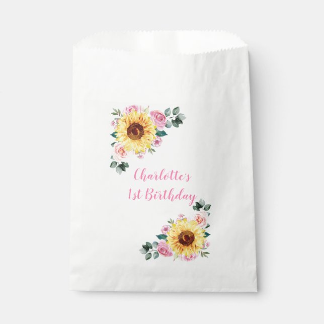 1. Geburtstag Sonnenblume Rosa Blütenblume Persona Geschenktütchen (Vorderseite)
