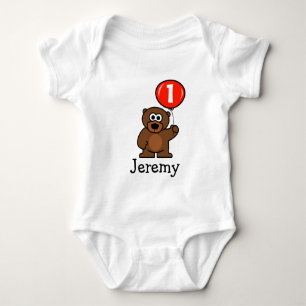 1. Geburtstag Strampler   Teddybär mit rotem Ballo