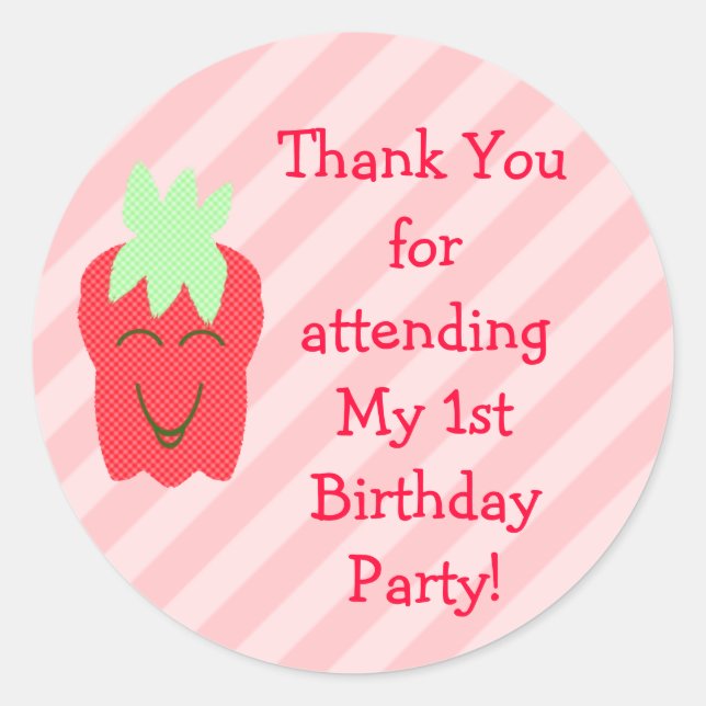 1. Geburtstag Strawberry Danke Stickers (Vorderseite)