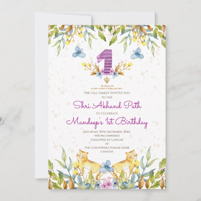 1. Geburtstag Sukhmani Sahib & Akhand Path lädt ei Einladung (Vorderseite)