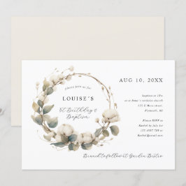 1. Geburtstag Taufe Baumwolle & Eukalyptuskranz Einladung