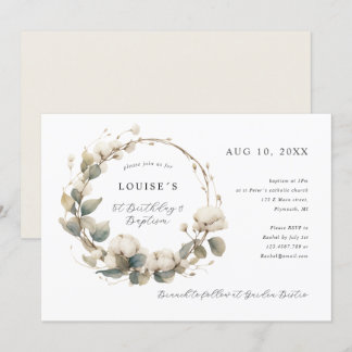 1. Geburtstag Taufe Baumwolle & Eukalyptuskranz Einladung