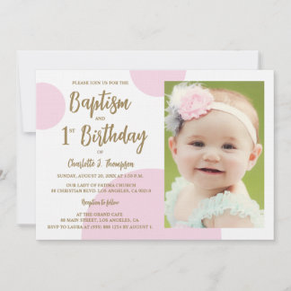 1. Geburtstag Taufe Foto Pink Gold Custom Einladung