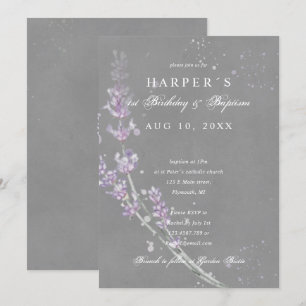 1. Geburtstag Taufe Lavendel Blume grau Einladung