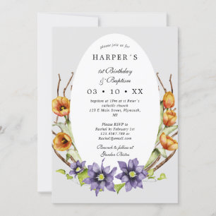 1. Geburtstag Tauffeder Blumen eiförmig Einladung
