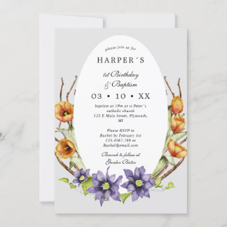 1. Geburtstag Tauffeder Blumen eiförmig Einladung