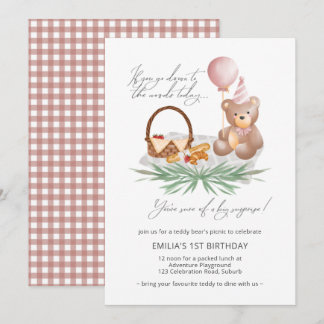 1. Geburtstag Teddy Bear Picnic Pink Karo Einladung