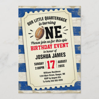 1. Geburtstag trägt Fußball-Karten-rustikales Blau Einladung