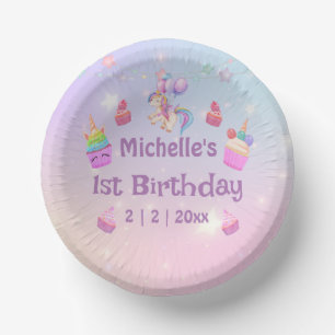 1. Geburtstag unicorns Kuchen mädchenhaft bunt Pappteller