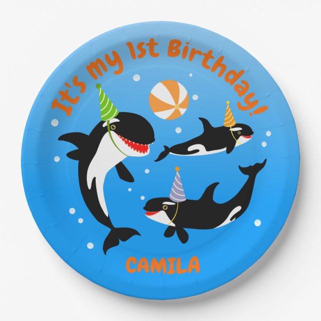 1. Geburtstag unter dem Mädelmädchen Pappteller (Vorderseite)