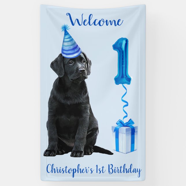 1. Geburtstag Welpenthema - Niedlicher Hund Blue P Banner (Vertikal)