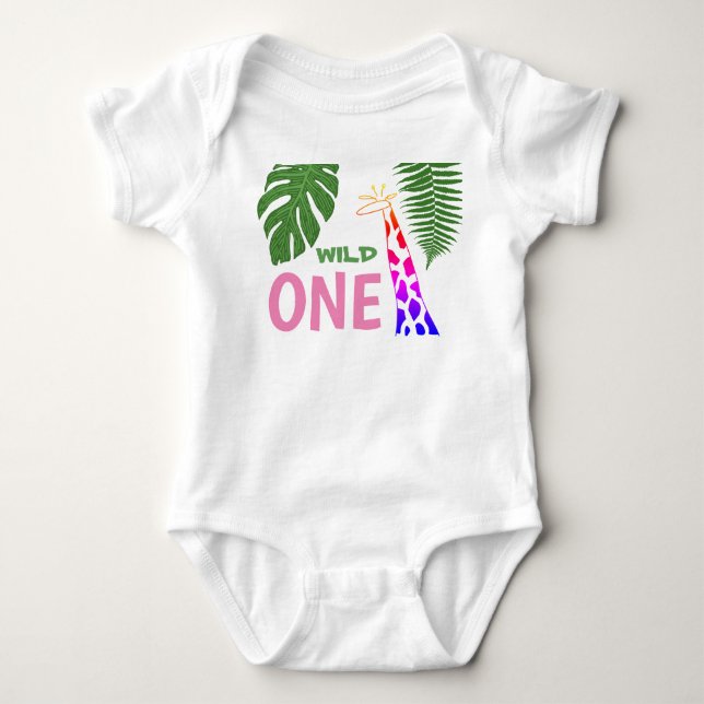 1. Geburtstag Wild One Pink Giraffe Safari Jungle Baby Strampler (Vorderseite)
