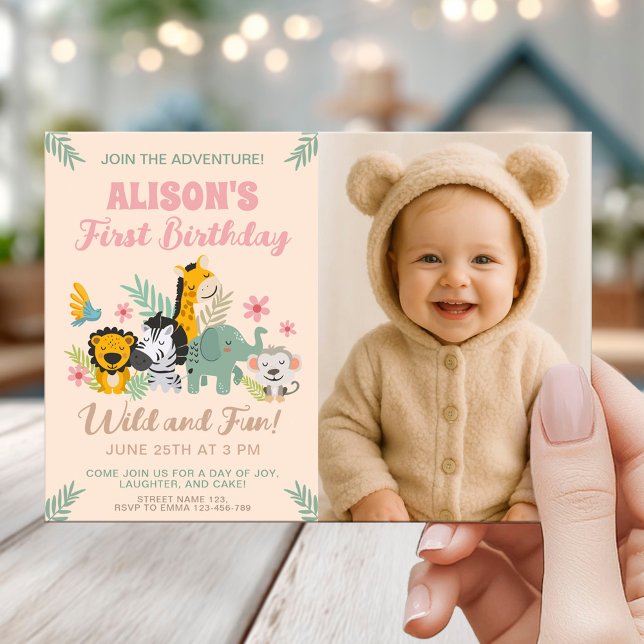 1. Geburtstag Wild Safari Stil Tier Jungle Thema Einladung (Von Creator hochgeladen)