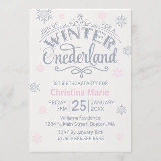 1. Geburtstag Wintersonnland Silberschneeflocken Einladung