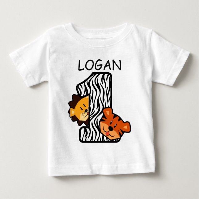 1. Geburtstag ZEBRA Tiger und Löwe 1 Jahr alt A7 Baby T-shirt (Vorderseite)