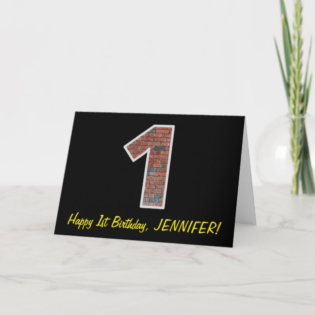 1. Geburtstag - Ziegelmauermuster "1" mit/ Name Karte (Vorderseite)